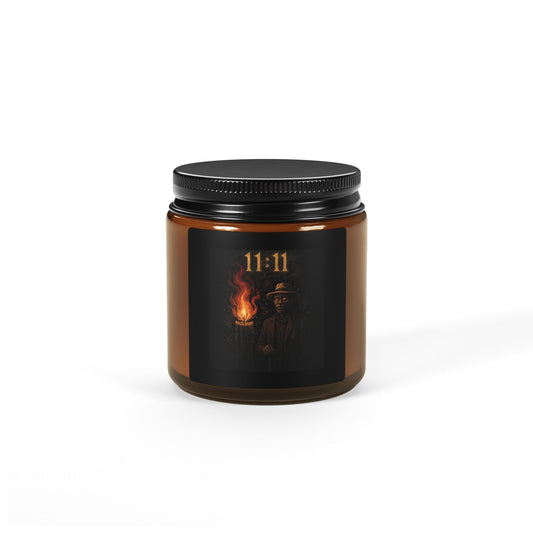 11:11 Amber Jar Soy Candle — Mystical Scented Candle with Flaming Figure Label